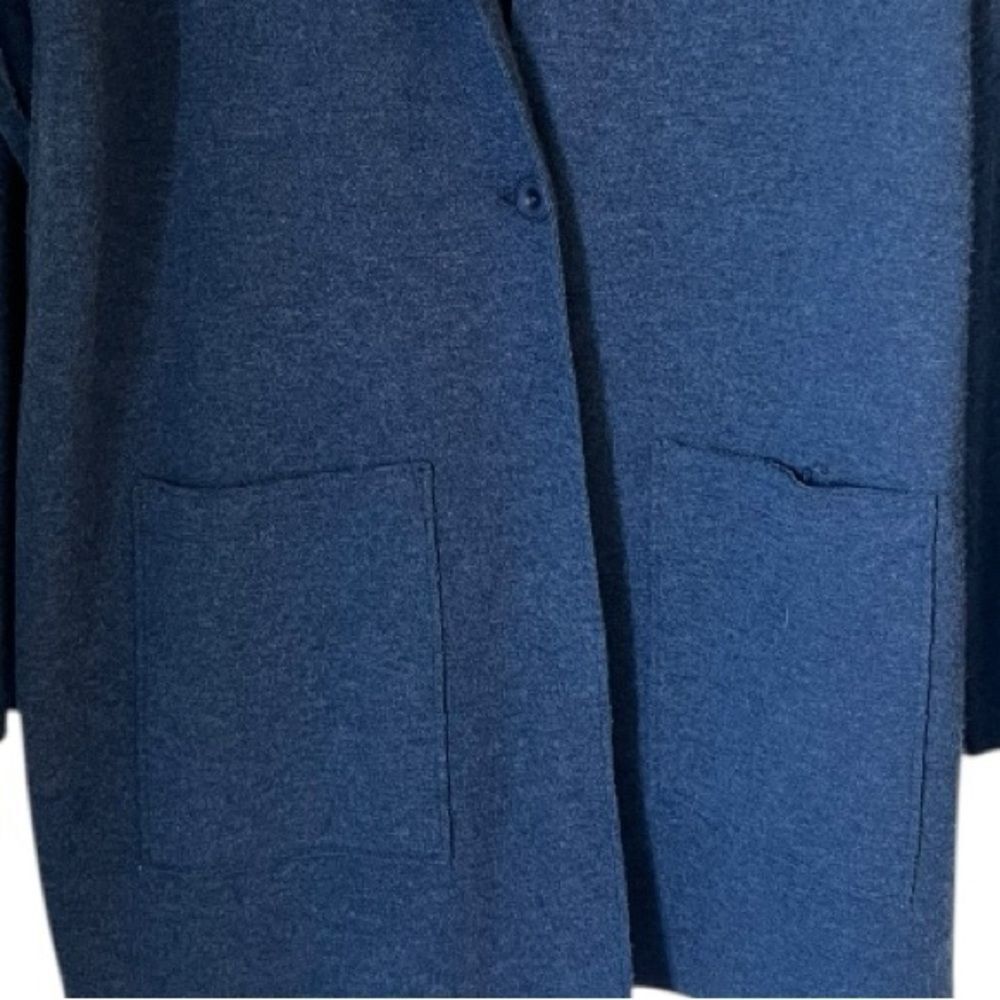 Eileen Fisher Merino Wool Double Knit Notch Collar Deep Blue Sweater Cardigan L - Picture 7 of 10
